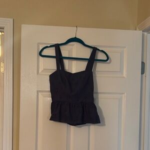 Anthropologie Navy Eyelet Peplum Crop Top